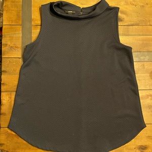 Navy Blue Sleeveless Folded Cowl Collar Tunic Top